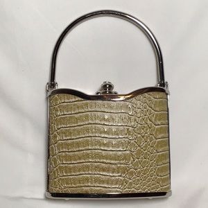 Vintage Bijoux Terner Tan Faux Crocodile Hardshell Mini Bag with Silver Hardware